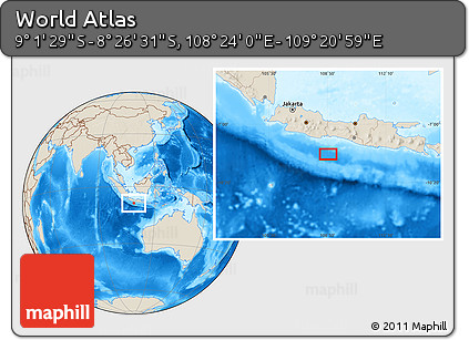 Shaded Relief Location Map of the Area around 8° 44' 0" S, 108° 52' 30" E