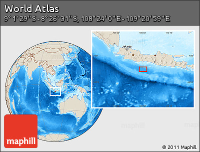 Shaded Relief Location Map of the Area around 8° 44' 0" S, 108° 52' 30" E