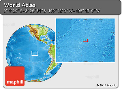 Physical Location Map of the Area around 8° 44' 0" S, 108° 43' 29" W