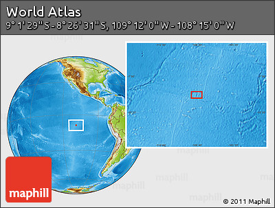 Physical Location Map of the Area around 8° 44' 0" S, 108° 43' 29" W
