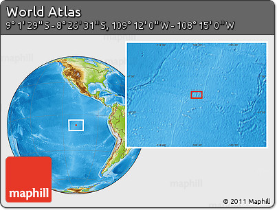 Physical Location Map of the Area around 8° 44' 0" S, 108° 43' 29" W