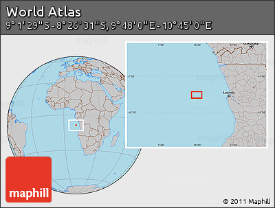Gray Location Map of the Area around 8° 44' 0" S, 10° 16' 30" E