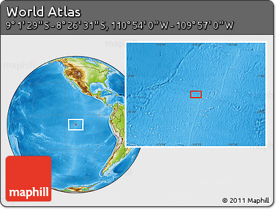 Physical Location Map of the Area around 8° 44' 0" S, 110° 25' 30" W