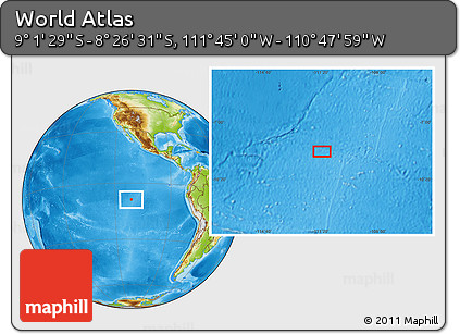 Physical Location Map of the Area around 8° 44' 0" S, 111° 16' 30" W