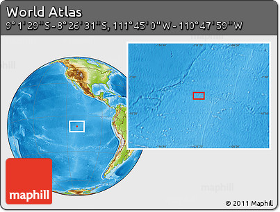 Physical Location Map of the Area around 8° 44' 0" S, 111° 16' 30" W