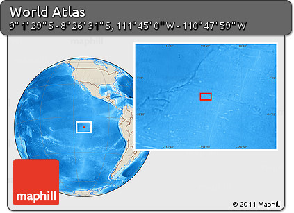 Shaded Relief Location Map of the Area around 8° 44' 0" S, 111° 16' 30" W