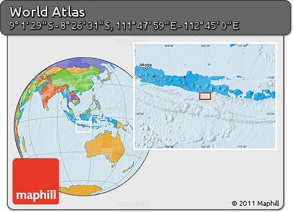 Political Location Map of the Area around 8° 44' 0" S, 112° 16' 30" E
