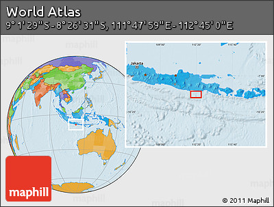 Political Location Map of the Area around 8° 44' 0" S, 112° 16' 30" E