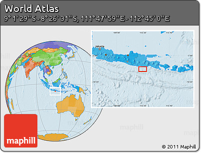 Political Location Map of the Area around 8° 44' 0" S, 112° 16' 30" E