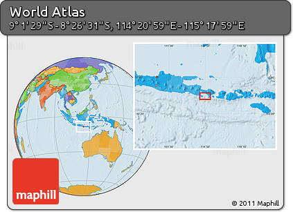 Political Location Map of the Area around 8° 44' 0" S, 114° 49' 29" E