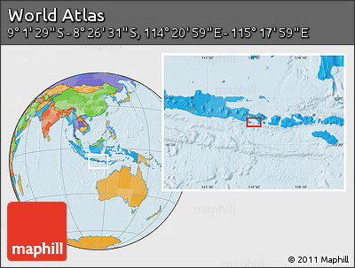 Political Location Map of the Area around 8° 44' 0" S, 114° 49' 29" E