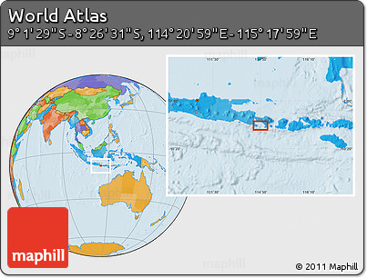 Political Location Map of the Area around 8° 44' 0" S, 114° 49' 29" E