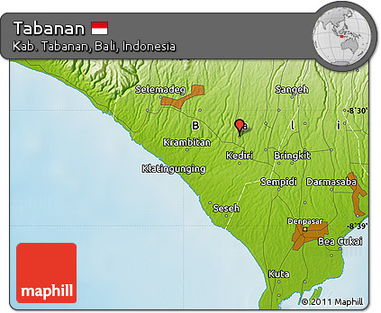 Physical Map of Tabanan