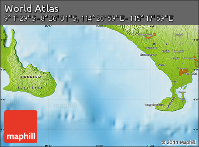 Physical Map of the Area around 8° 44' 0" S, 114° 49' 29" E