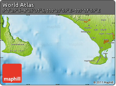 Physical Map of the Area around 8° 44' 0" S, 114° 49' 29" E