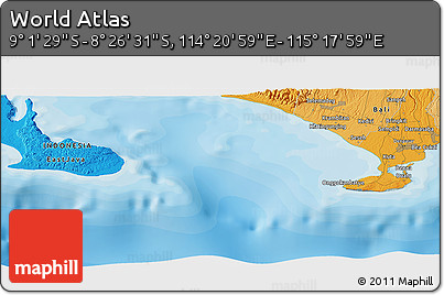 Political Panoramic Map of the Area around 8° 44' 0" S, 114° 49' 29" E