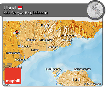 Political 3D Map of Ubud