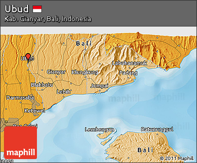 Political 3D Map of Ubud