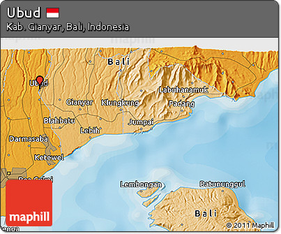Political 3D Map of Ubud