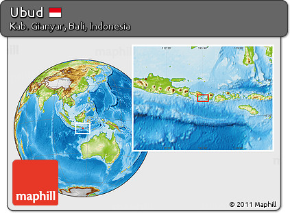 Physical Location Map of Ubud