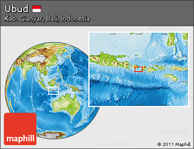 Physical Location Map of Ubud