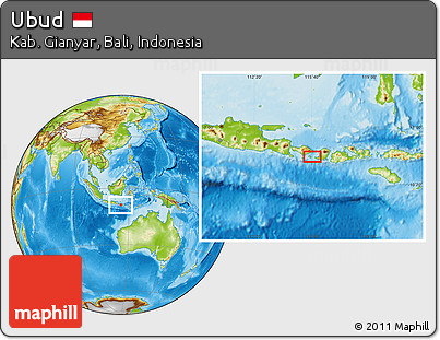 Physical Location Map of Ubud