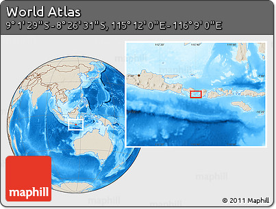 Shaded Relief Location Map of the Area around 8° 44' 0" S, 115° 40' 30" E