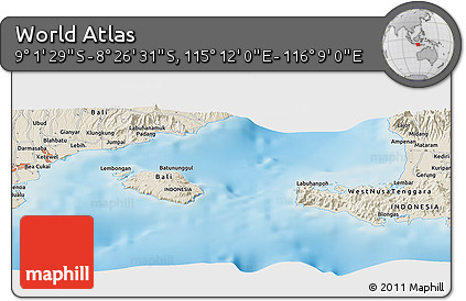 Shaded Relief Panoramic Map of the Area around 8° 44' 0" S, 115° 40' 30" E