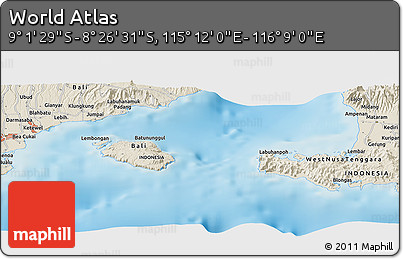 Shaded Relief Panoramic Map of the Area around 8° 44' 0" S, 115° 40' 30" E