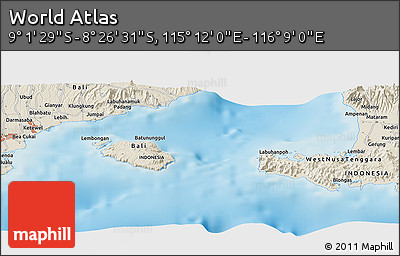 Shaded Relief Panoramic Map of the Area around 8° 44' 0" S, 115° 40' 30" E