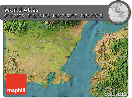 Satellite Map of the Area around 8° 44' 0" S, 116° 31' 30" E