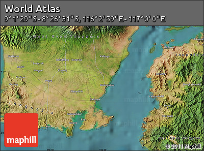Satellite Map of the Area around 8° 44' 0" S, 116° 31' 30" E