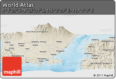 Shaded Relief Panoramic Map of the Area around 8° 44' 0" S, 116° 31' 30" E