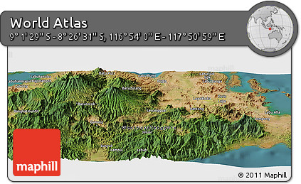 Satellite Panoramic Map of the Area around 8° 44' 0" S, 117° 22' 30" E