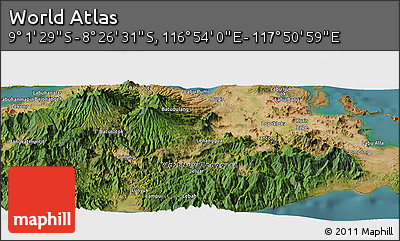 Satellite Panoramic Map of the Area around 8° 44' 0" S, 117° 22' 30" E