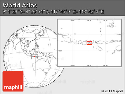 Blank Location Map of the Area around 8° 44' 0" S, 118° 13' 29" E