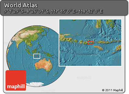 Satellite Location Map of the Area around 8° 44' 0" S, 118° 13' 29" E