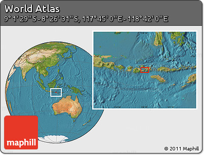 Satellite Location Map of the Area around 8° 44' 0" S, 118° 13' 29" E