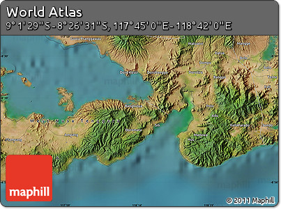 Satellite Map of the Area around 8° 44' 0" S, 118° 13' 29" E