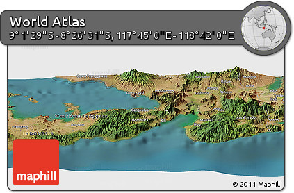 Satellite Panoramic Map of the Area around 8° 44' 0" S, 118° 13' 29" E