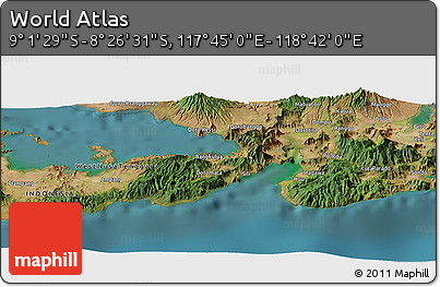 Satellite Panoramic Map of the Area around 8° 44' 0" S, 118° 13' 29" E