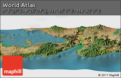 Satellite Panoramic Map of the Area around 8° 44' 0" S, 118° 13' 29" E