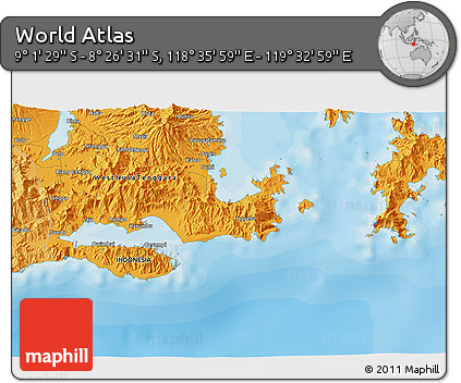 Political 3D Map of the Area around 8° 44' 0" S, 119° 4' 29" E