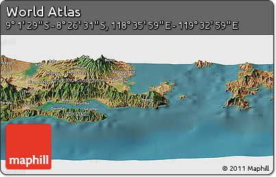 Satellite Panoramic Map of the Area around 8° 44' 0" S, 119° 4' 29" E