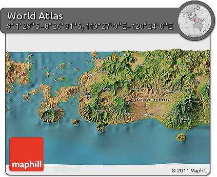 Satellite 3D Map of the Area around 8° 44' 0" S, 119° 55' 30" E
