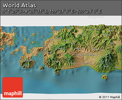 Satellite 3D Map of the Area around 8° 44' 0" S, 119° 55' 30" E