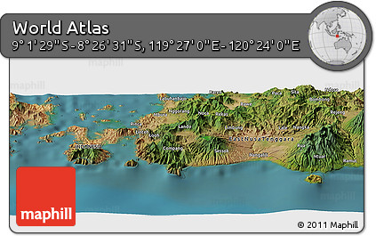 Satellite Panoramic Map of the Area around 8° 44' 0" S, 119° 55' 30" E