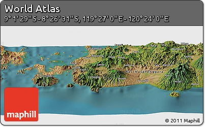 Satellite Panoramic Map of the Area around 8° 44' 0" S, 119° 55' 30" E