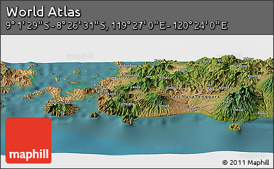 Satellite Panoramic Map of the Area around 8° 44' 0" S, 119° 55' 30" E