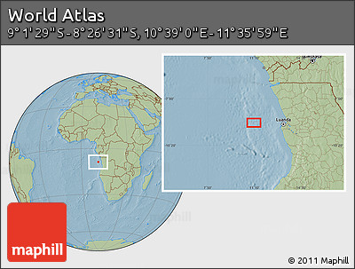 Savanna Style Location Map of the Area around 8° 44' 0" S, 11° 7' 30" E, hill shading